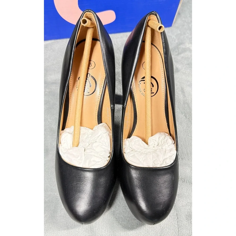 Trary Womens Pumps 5 Black Leather Platform High Heels Round Toe